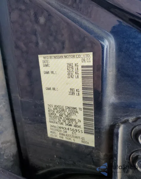 2012 Nissan Altima Base из США, поврежденный, VIN 1N4AL2AP4CN456955